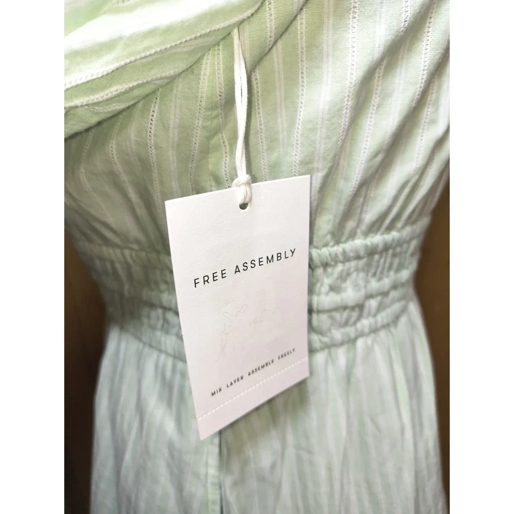 Free Assembly Women's XS Tiered Ruffle Mini Dress Pistachio Mint V Neck Pockets